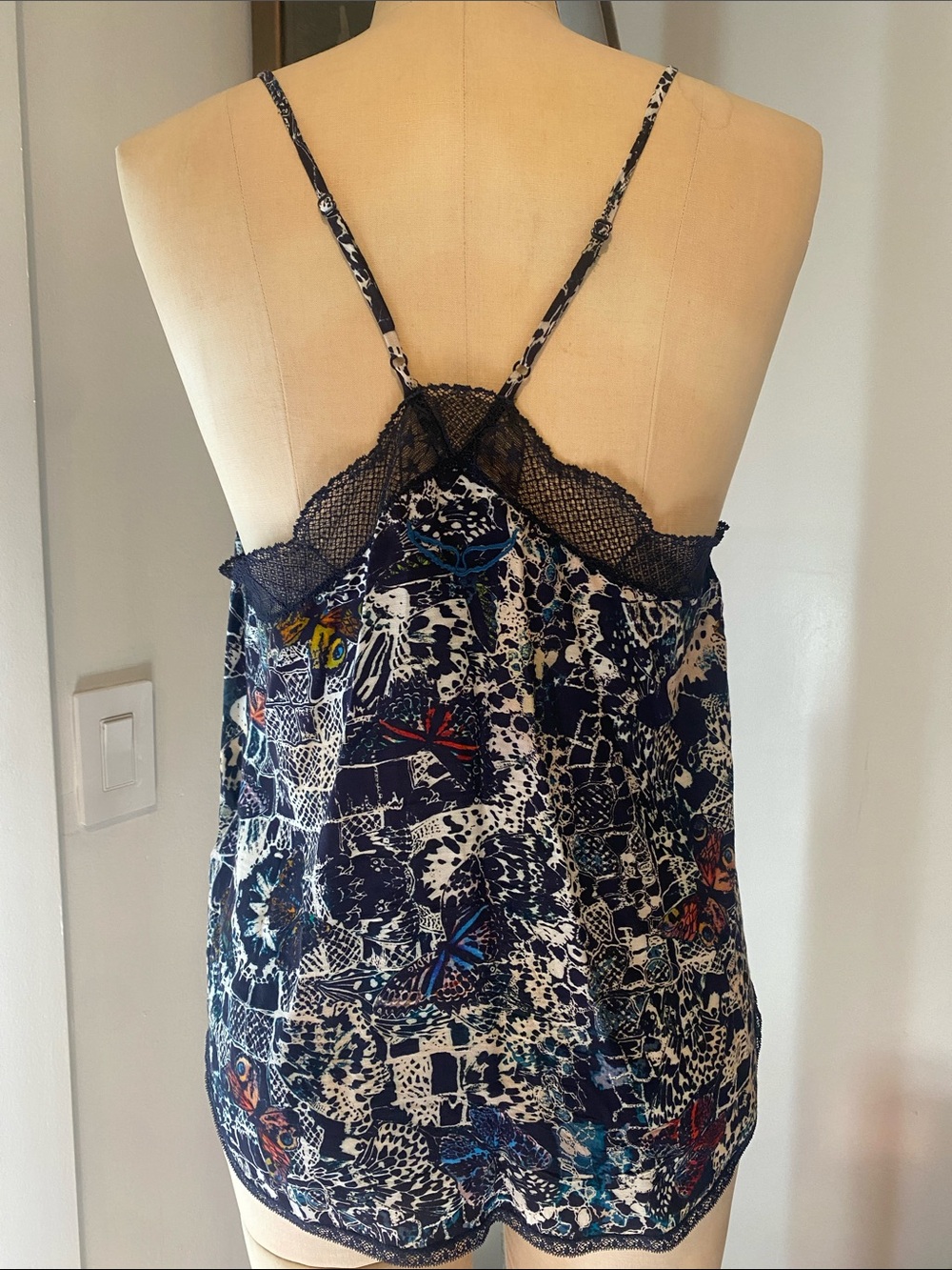 Zadig & Voltaire Navy Lace-Trim Butterfly Print Cami - Picture 2 of 4